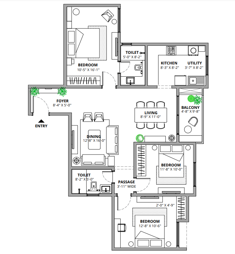 3 BHK Page 33 Classic Layout Plan